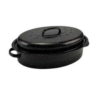   Zománcozott kacsasütő fedővel – 37×26 cm, 3,5 liter (fekete)