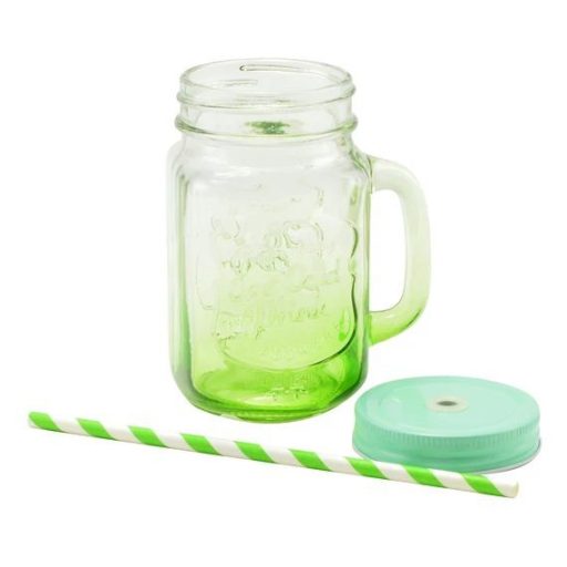 Üvegbögre Szívószállal és Fém Fedővel  450 ml