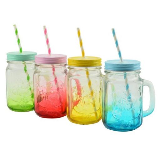 Üvegbögre Szívószállal és Fém Fedővel  450 ml