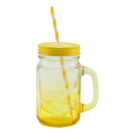 Üvegbögre Szívószállal és Fém Fedővel  450 ml
