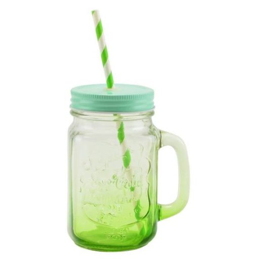 Üvegbögre Szívószállal és Fém Fedővel  450 ml