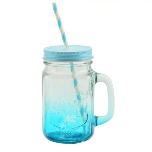 Üvegbögre Szívószállal és Fém Fedővel  450 ml