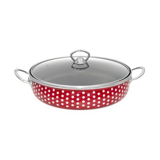   Pöttyös Zománcozott Szeletsütő Lábas Üvegfedővel – 26 cm, 2 L (Tapadásmentes)
