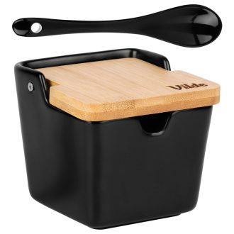   Cukortartó kanállal, kerámia és bambusz anyagokból, fekete 250ml