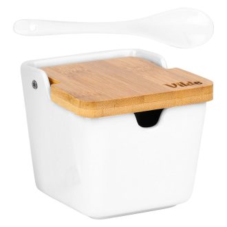   Cukortartó kanállal, kerámia és bambusz anyagokból, fehér 250ml
