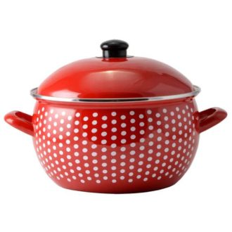   Piros Pöttyös Zománcozott Lábas Fedővel – 20 cm, 3,8 L