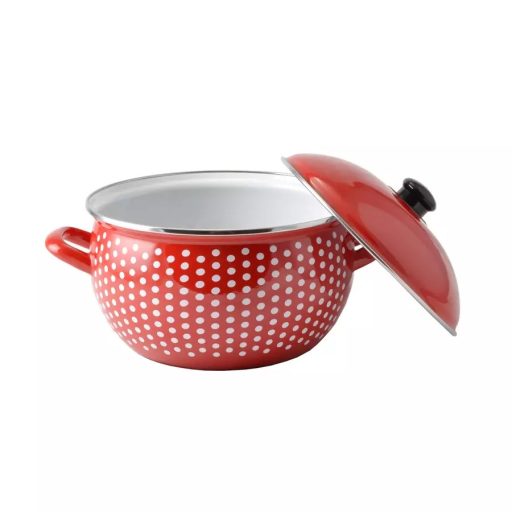 Piros Pöttyös Zománcozott Lábas Fedővel – 22 cm, 4,8 L