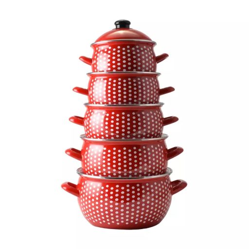 Piros Pöttyös Zománcozott Lábas Fedővel – 24 cm, 6 L