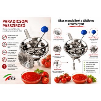   Olasz minőségi inox hal- és paradicsompasszírozó, 24 cm, 3 betétes – Emanuel