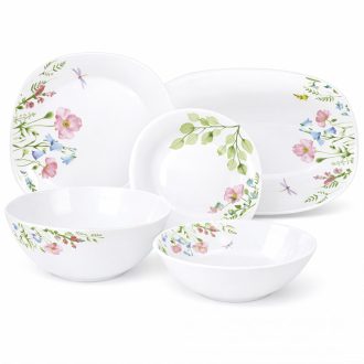  OPAL Szögletes Porcelán Étkészlet – 20 részes, Réti Virág mintával
