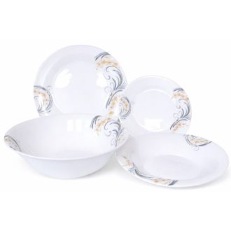   OPAL Kerek Porcelán Étkészlet – 19 részes, Rózsaszín–Szürke