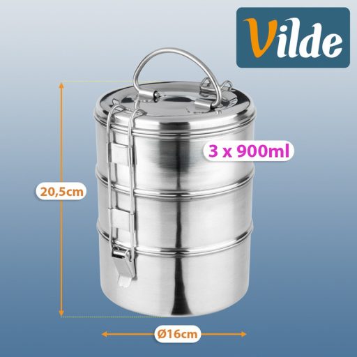 3 szintes rozsdamentes ételhordó, 3 × 900 ml