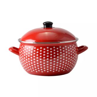   Piros Pöttyös Zománcozott Lábas Fedővel – 18 cm, 2,7 L