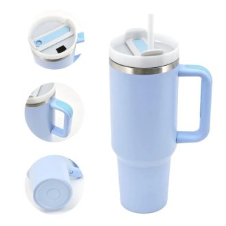   Rozsdamentes Duplafalú Thermo Pohár / Utazóbögre Szívószállal – 1200 ml, Világoskék