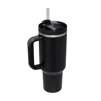   Rozsdamentes Duplafalú Thermo Pohár / Utazóbögre Szívószállal – 1200 ml, Világoskék - Fekete
