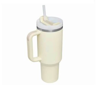   Rozsdamentes Duplafalú Thermo Pohár / Utazóbögre Szívószállal – 1200 ml, Világoskék - Krém