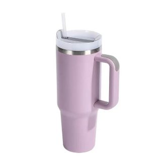   Rozsdamentes Duplafalú Thermo Pohár / Utazóbögre Szívószállal – 1200 ml, Világoskék - Rózsaszín