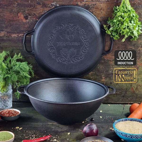 Öntöttvas wok fedővel 8 literes, 34cm