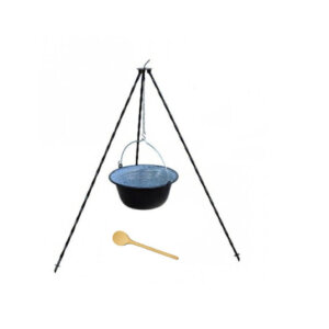 Zománcozott bogrács szett 50liter, 180cm tekerős állvánnyal, 60cm fakanállal