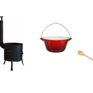 Öntöttvas zománcozott bogrács szett 30liter, 42cm házzal, 50cm fakanállal