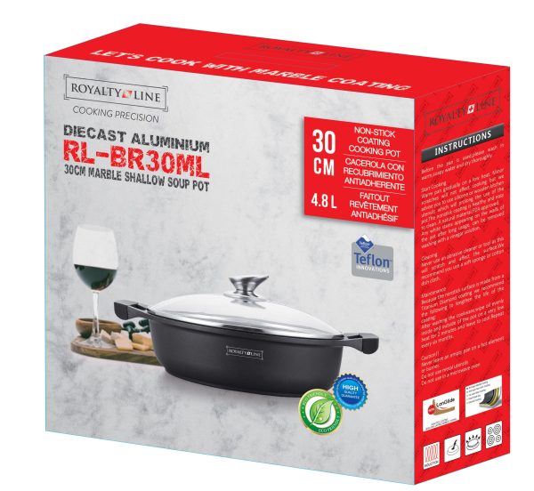 Royalty Line Tapadásmentes, Márvány bevonatú Szeletsütő Üvegfedővel 30cm - Image 3