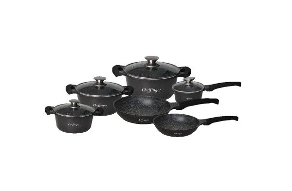 Cheffinger 10 részes tapadásmentes bevonatú edénykészlet Black