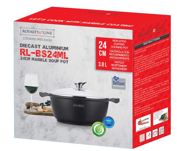 Royalty Line tapadásmentes, márvány bevonatú fekete lábas üvegfedővel 3.8 L - Image 3