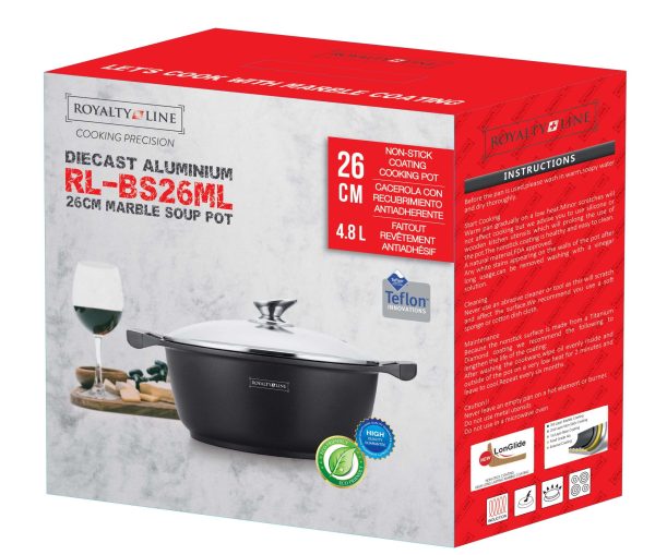 Royalty Line Tapadásmentes, Márvány bevonatú Lábas Üvegfedővel 4.8L - Image 3
