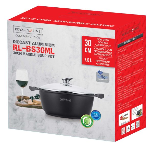 Royalty Line Tapadásmentes, Márvány bevonatú Lábas Üvegfedővel 7L - Image 3