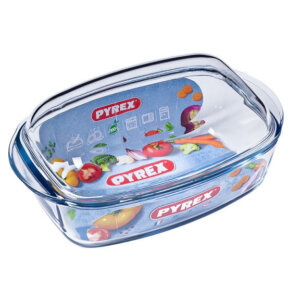 PYREX Essentials szögletes sütőtál fedővel 6,5l