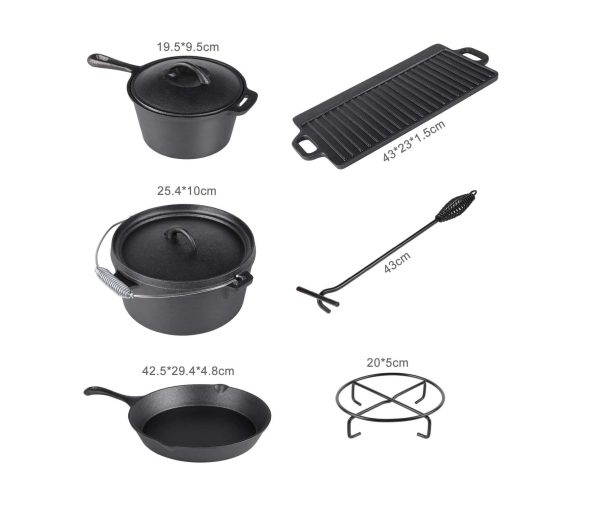Öntöttvas kemping BBQ grill készlet fadobozban 6+1 részes - Image 2