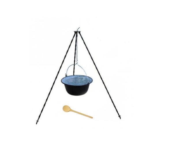 Zománcozott bogrács szett 13liter, 1,2m állvánnyal, 40cm fakanállal