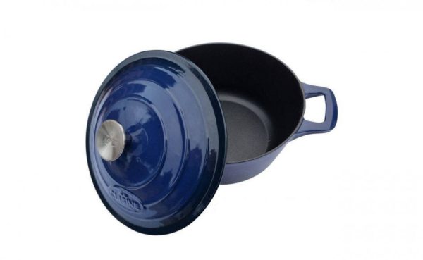 Zománcozott tapadásmentes öntöttvas lábas fedővel 28cm kék - Image 2