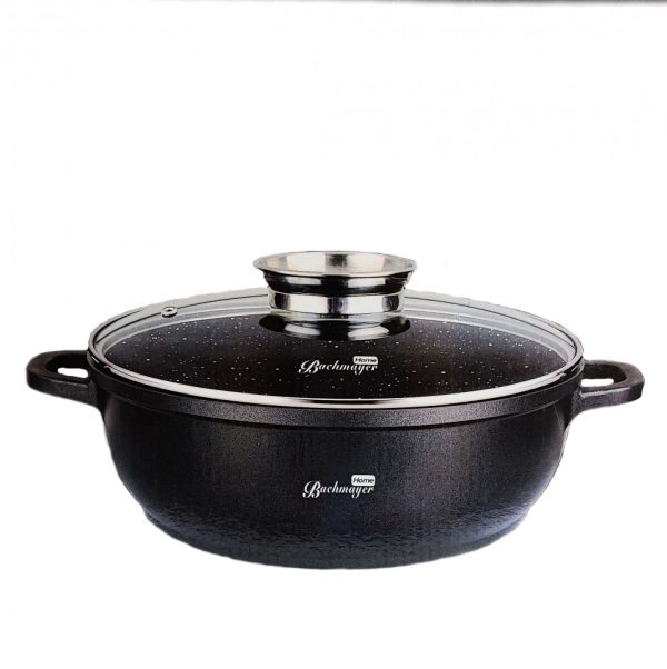 Tapadásmentes vastagfalú lábas üveg fedővel 28cm fekete