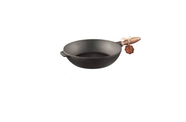 Mély öntöttvas serpenyő levehető fa fogantyúval 28cm