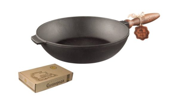 Mély öntöttvas serpenyő levehető fa fogantyúval 28cm - Image 2