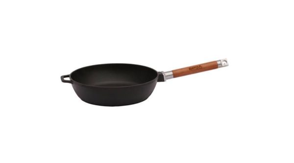 Mély öntöttvas serpenyő levehető fa nyéllel, 26cm