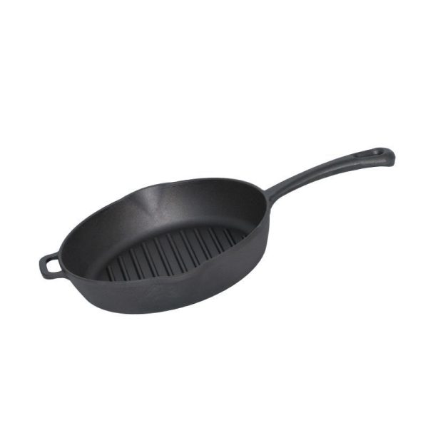 Kerek öntöttvas grillserpenyő, öntöttvas nyéllel 28cm
