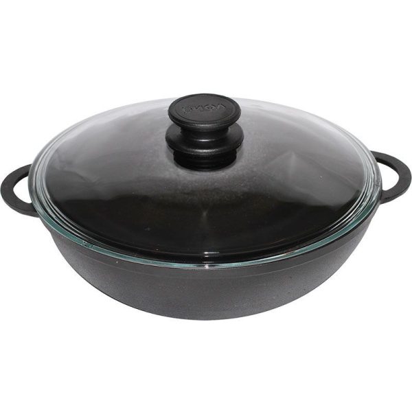 Öntöttvas wok üvegfedővel 30cm