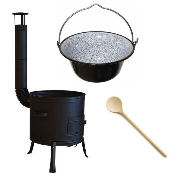 Zománcozott bogrács szett 13liter, 36cm tűzhellyel és fakanállal 40cm