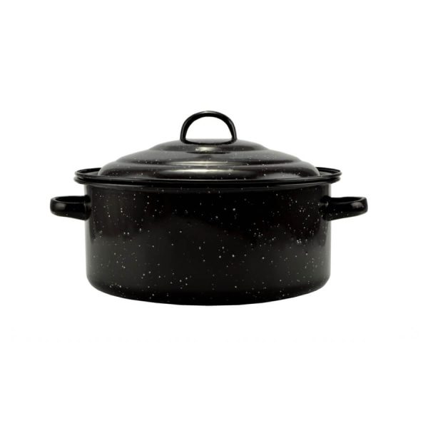 Zománcozott Lábas fedővel 27 cm 2,8 literes fekete-fehér pöttyös