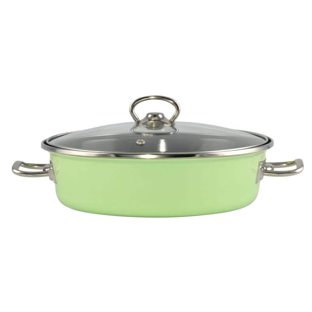 Zománcozott szeletsütő lábas almazöld Elite 24cm üvegfedővel