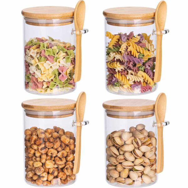 Prémium 2db Boroszilikát Üveg Tárolóedény Bambusz Fedővel és kanállal 550ml - Image 8