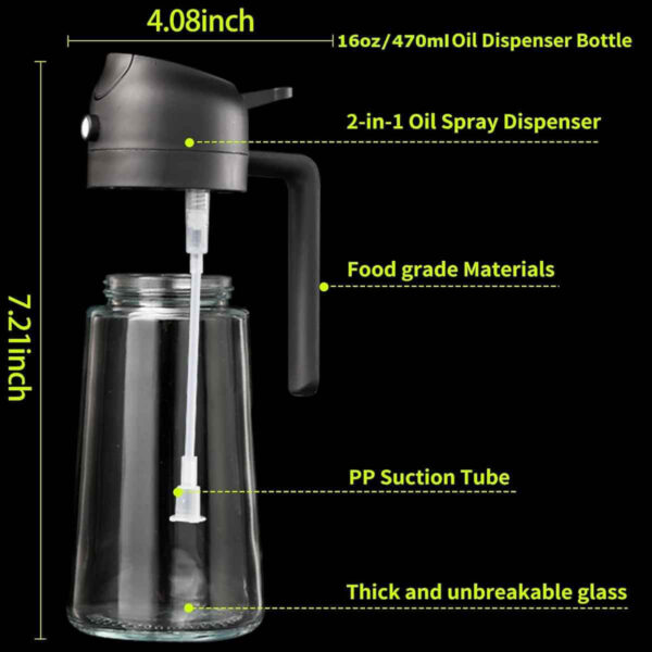 2 az 1 üveg olajpermetező, olajspray sütéshez és salátához 470ml - Image 2