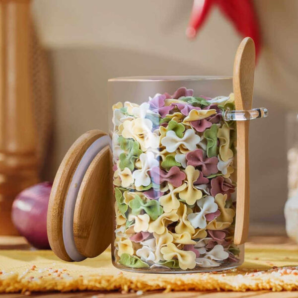 Prémium 2db Boroszilikát Üveg Tárolóedény Bambusz Fedővel és kanállal 550ml - Image 7