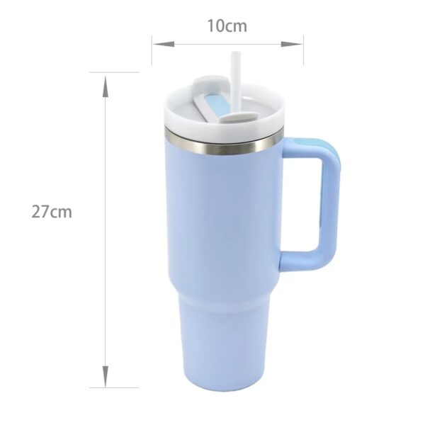 Rozsdamentes stílusos duplafalú thermo pohár, utazó bögre szívószállal 1183ml világos kék - Image 2