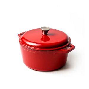 Zománcozott Öntöttvas piros lábas, fedővel 5lit, 26cm