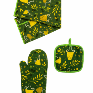 Konyhatextil szett 3 részes (Edényfogó kesztyű + alátét + konyharuha)