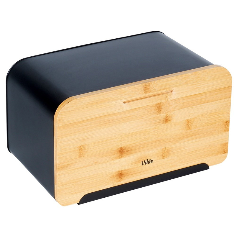 Fém kenyértartó bambusz fedéllel – fekete, 35×22×20,5 cm - Image 3