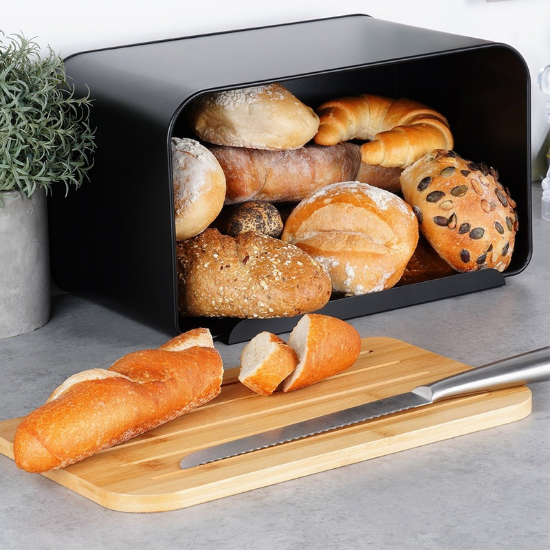 Fém kenyértartó bambusz fedéllel – fekete, 35×22×20,5 cm - Image 4